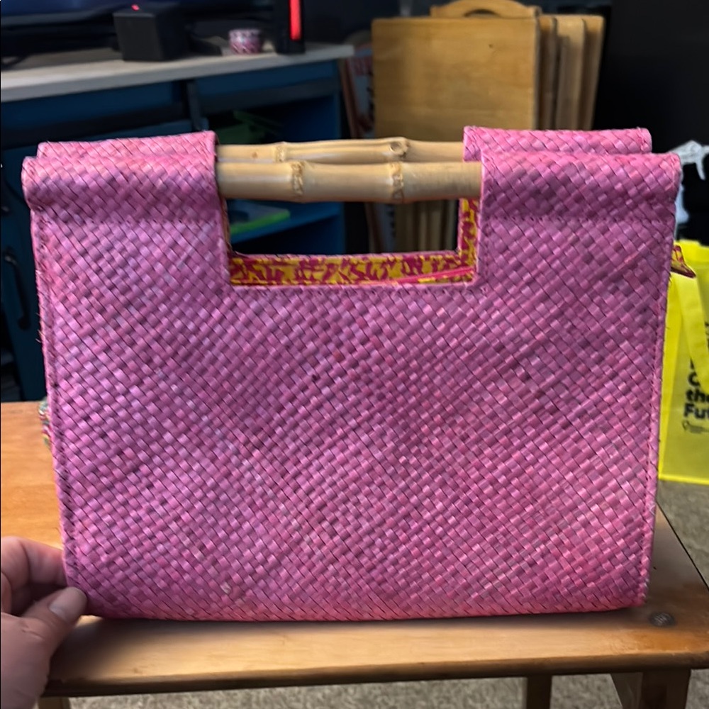 Pink Woven Tote with Metallic Finish